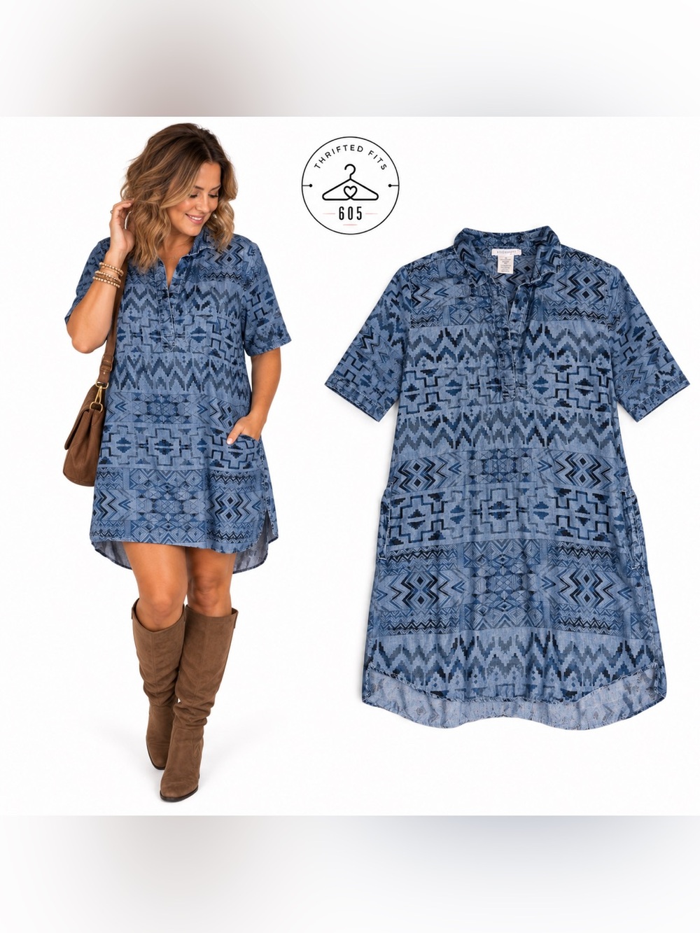 Philosophy Blue Patterned Shirt Dress